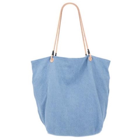 Light Denim Tote with Leather Strap - Picture 1 of 1